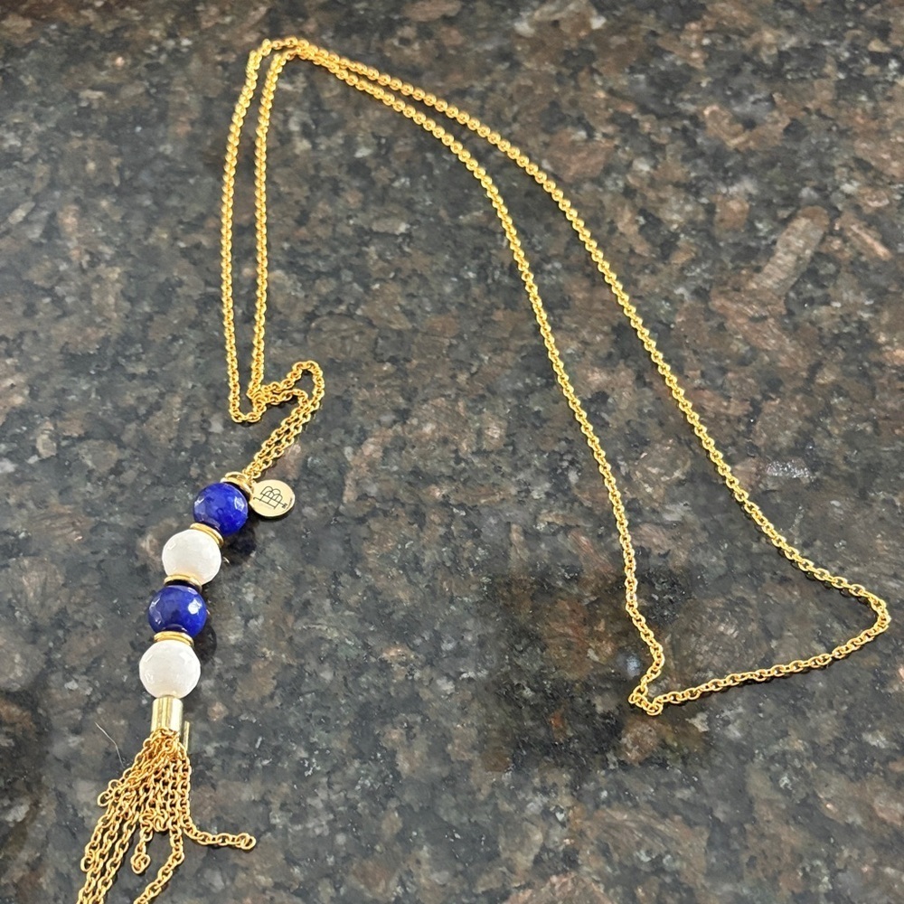 Bourbon and Bowties Gold Necklace with Blue Accents